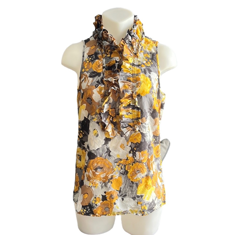 JCrew Sleeveless Floral Print 100% Silk Ruffled Top
